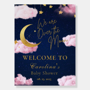 Over the Moon stars pink baby shower welcome Foam Board