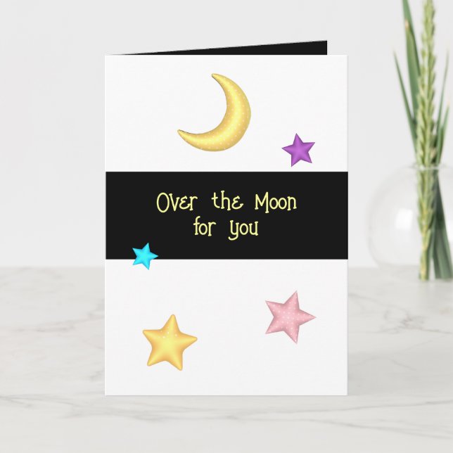 Over the Moon Stars Planet Custom Text Greeting Card (Front)