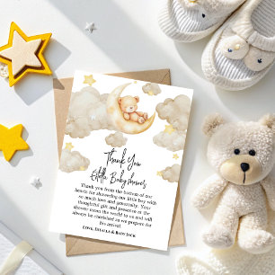 Over The Moon stars Teddy Bear Baby Shower Thank You Card