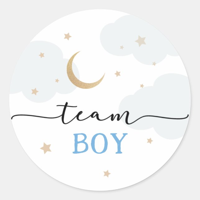 Over the Moon Team Boy Gender Reveal Classic Round Sticker (Front)
