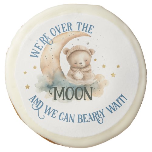 Over The Moon Teddy Bear Baby Boy Shower Sugar Cookie