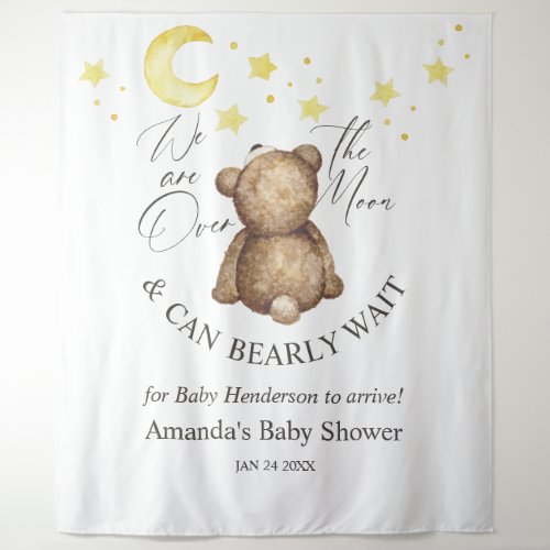 Over The Moon Teddy Bear Baby Shower Backdrop