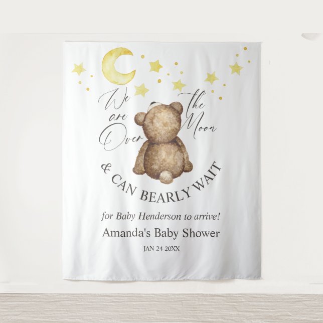 Over The Moon Teddy Bear Baby Shower Backdrop (Front)