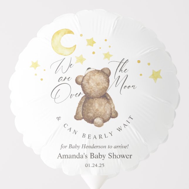 Over The Moon Teddy Bear Baby Shower Balloon (Front)