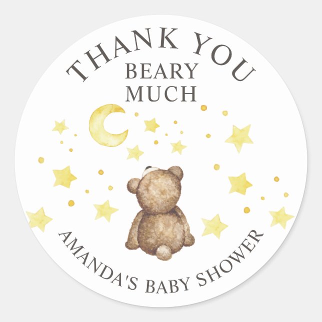 Over The Moon Teddy Bear Baby Shower Classic Round Sticker (Front)