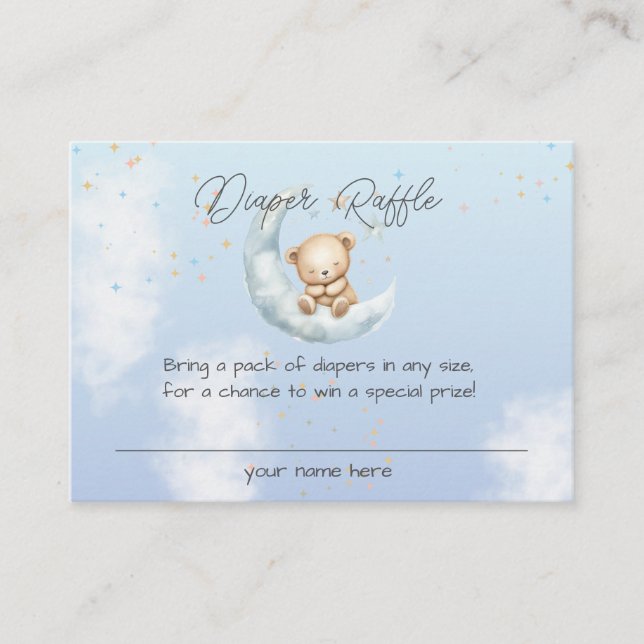 Over the Moon Teddy Bear Baby Shower Diaper Raffle Enclosure Card (Front)