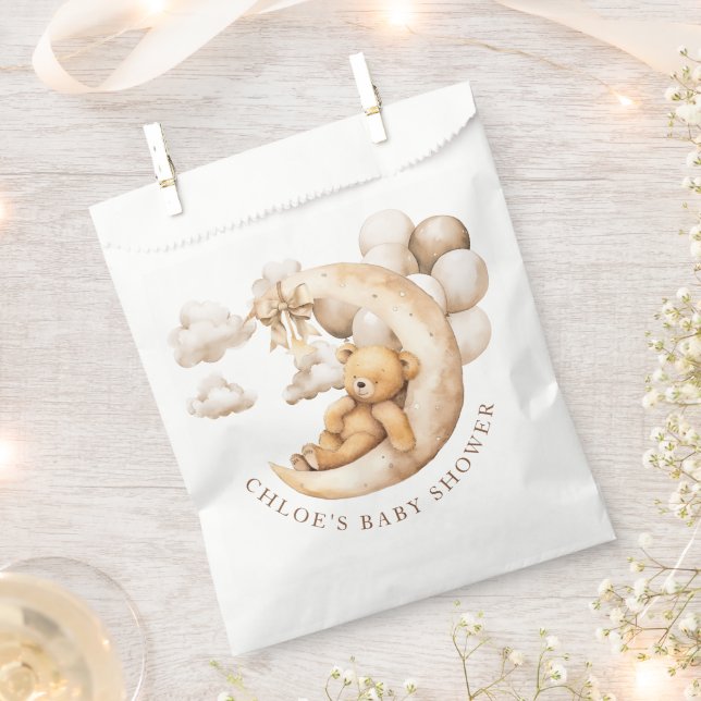 Over the Moon Teddy Bear Baby Shower Favor Bag (Clipped)