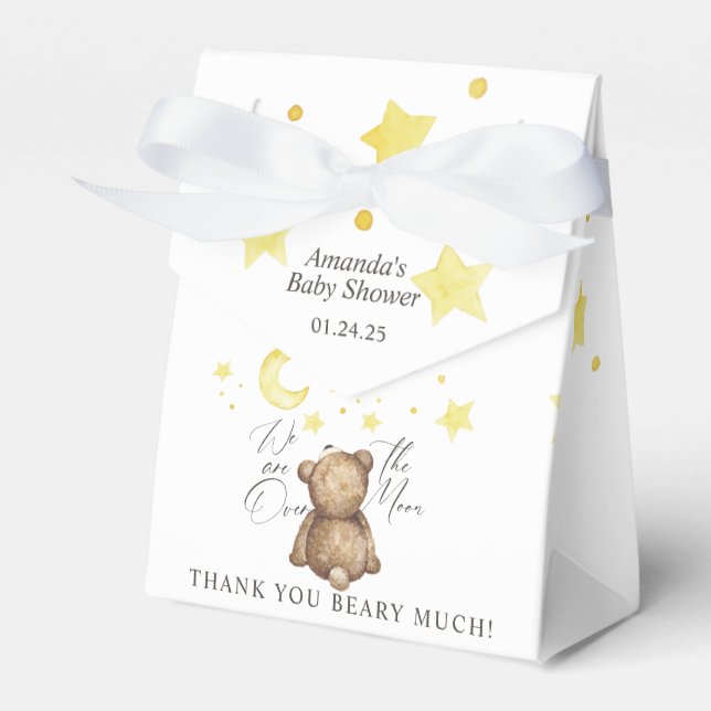 Over The Moon Teddy Bear Baby Shower Favor Boxes (Front Side)