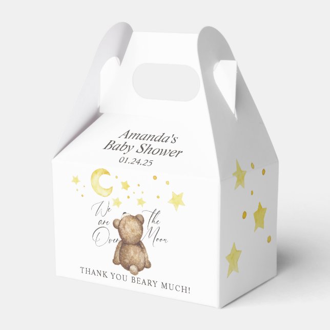 Over The Moon Teddy Bear Baby Shower Favor Boxes (Front Side)