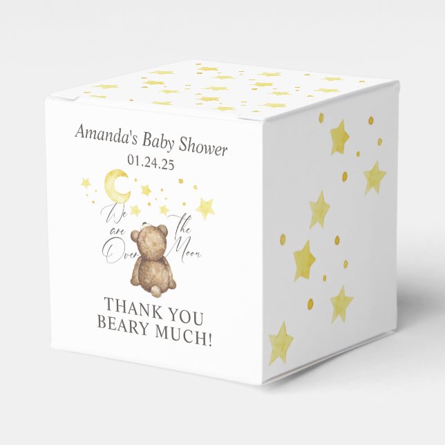 Over The Moon Teddy Bear Baby Shower Favor Boxes (Front Side)