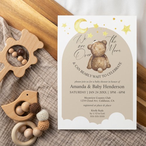 Over The Moon Teddy Bear Baby Shower Invitation