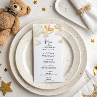 Over The Moon Teddy Bear Baby Shower Menu Card