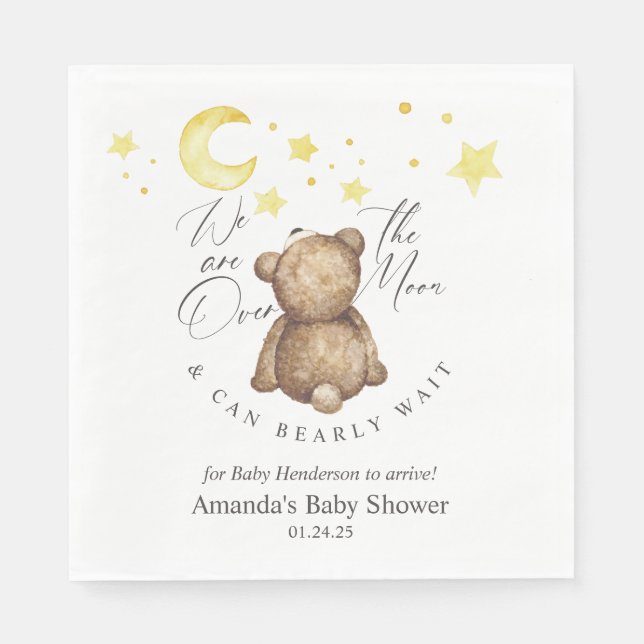 Over The Moon Teddy Bear Baby Shower Napkins (Front)