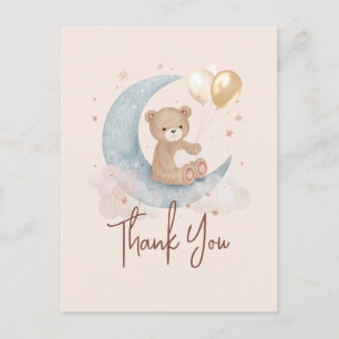 Over The Moon Teddy Bear Baby Shower Thank You Postcard