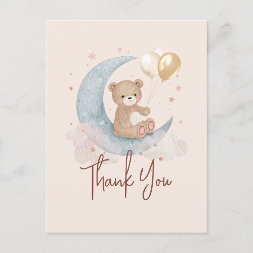 Over The Moon Teddy Bear Baby Shower Thank You Postcard