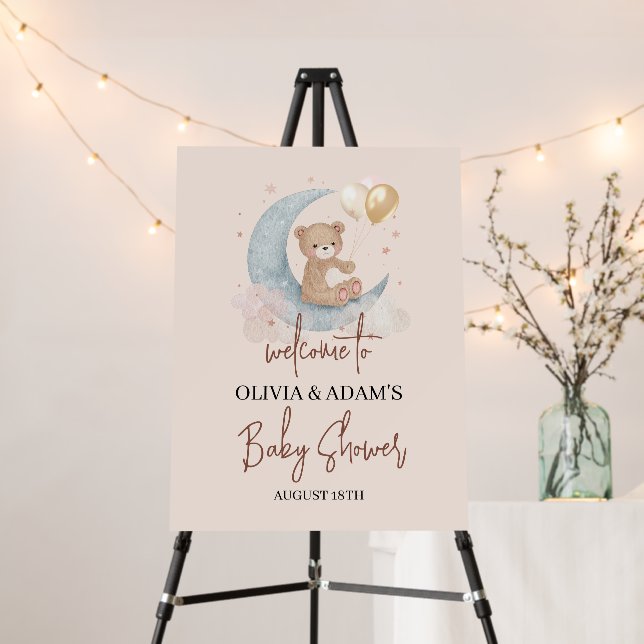 Over The Moon Teddy Bear Baby Shower Welcome Foam Board (In Situ (Stand))