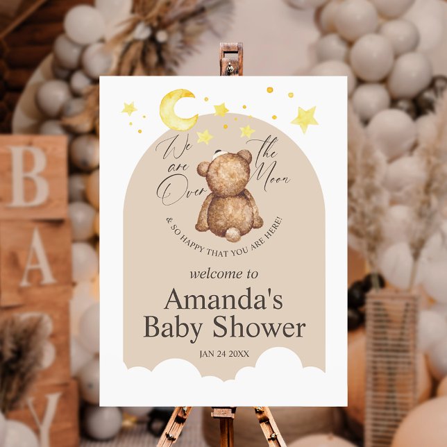 Over The Moon Teddy Bear Baby Shower Welcome Sign (Creator Uploaded)