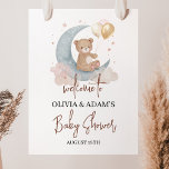 Over The Moon Teddy Bear Baby Shower Welcome Sign at Zazzle