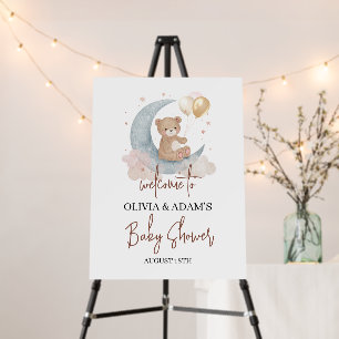 Over The Moon Teddy Bear Baby Shower Welcome Sign