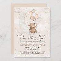 Over the Moon Teddy Bear Balloons Baby Shower Invitation