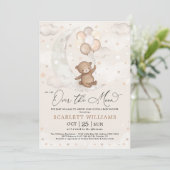 Over the Moon Teddy Bear Balloons Baby Shower Invitation (Standing Front)