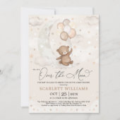 Over the Moon Teddy Bear Balloons Baby Shower Invitation (Front)