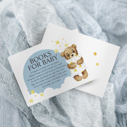 Over The Moon Teddy Bear Dusty Blue Books for Baby Enclosure Card