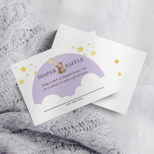 Over The Moon Teddy Bear Lavender Diaper Raffle Enclosure Card