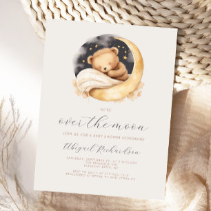 Over the Moon Teddy Bear Neutral Boho Baby Shower Postcard