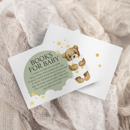 Over The Moon Teddy Bear Sage Green Books for Baby Enclosure Card