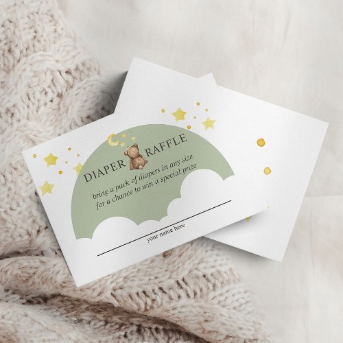 Over The Moon Teddy Bear Sage Green Diaper Raffle Enclosure Card