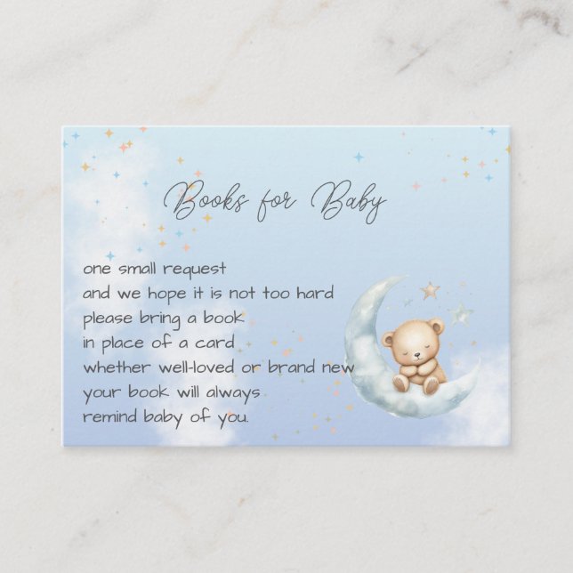 Over the Moon Teddy Bear Shower Books for Baby Enclosure Card (Front)
