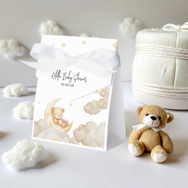Over The Moon Teddy Bear  Stars Baby Shower Favor Boxes (Creator Uploaded)
