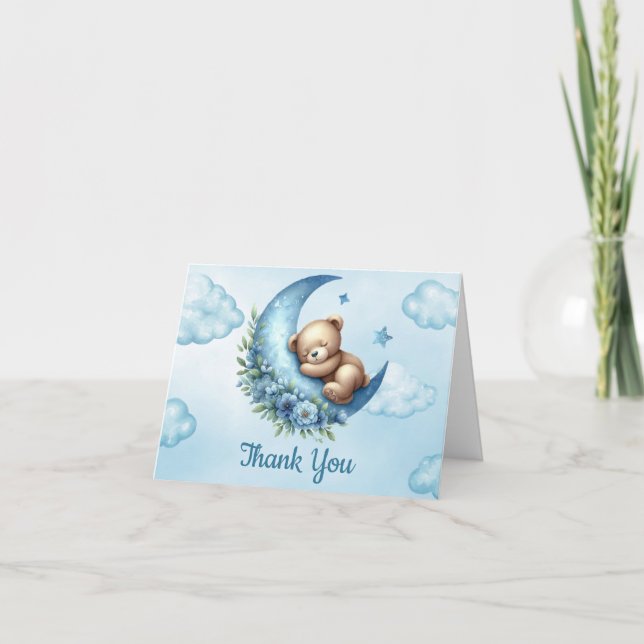 Over The Moon Teddy Bear Thank You Card (Front)