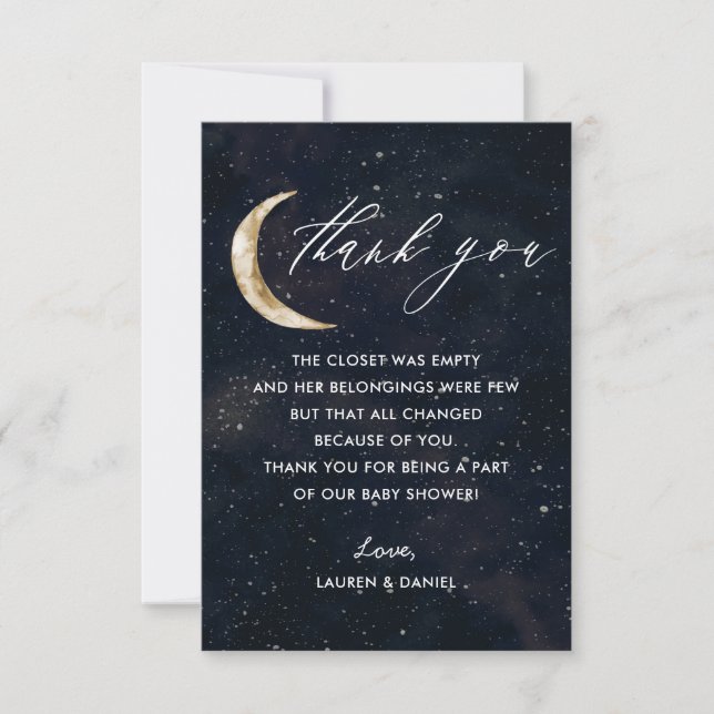 Over The Moon Theme Baby Shower Thank You Cards (Front)