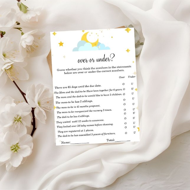 Over the moon theme|Over or under baby shower game Invitation (Creator Uploaded)