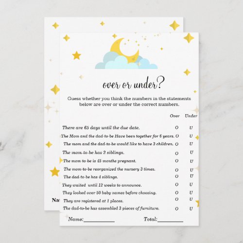 Over the moon themeOver or under baby shower game Invitation