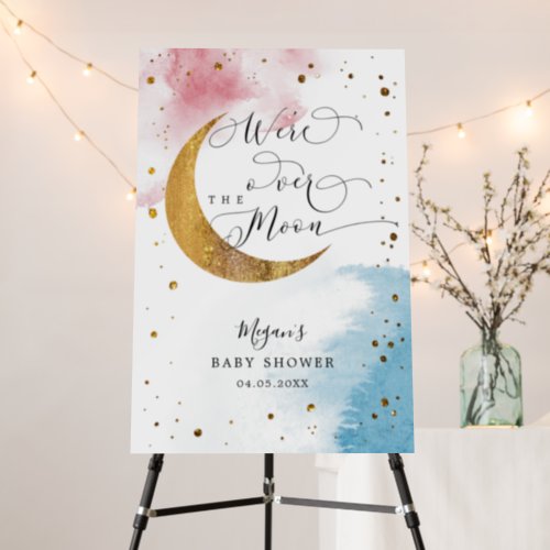 Over The Moon Twins Baby Shower Welcome Sign