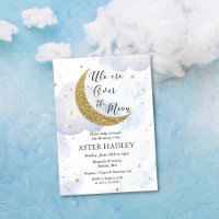 Over the Moon Watercolor Baby Shower Invitation
