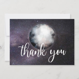 Over the Moon Watercolor Galaxy Thank You Card