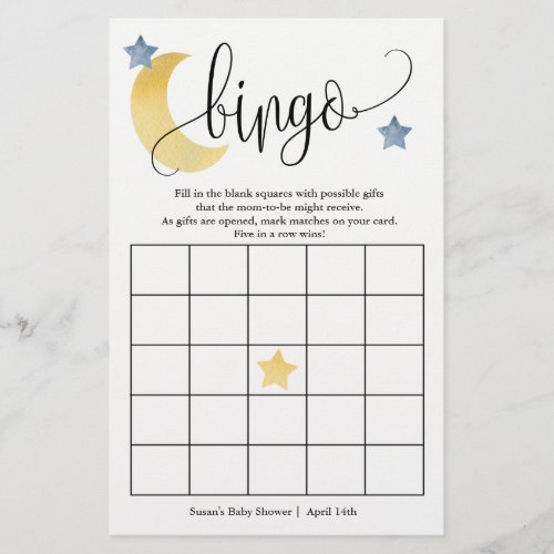 Over The Moon Watercolor Moon and Stars Game Card