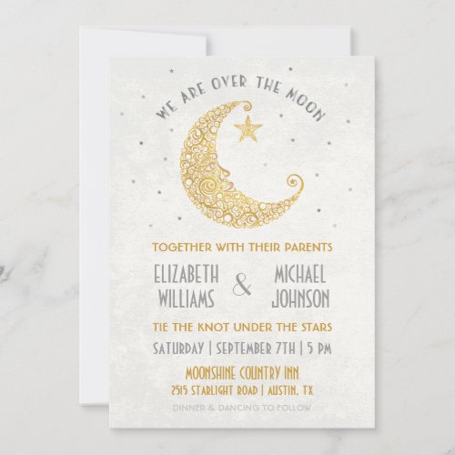 Over the Moon Wedding Invitation Gold