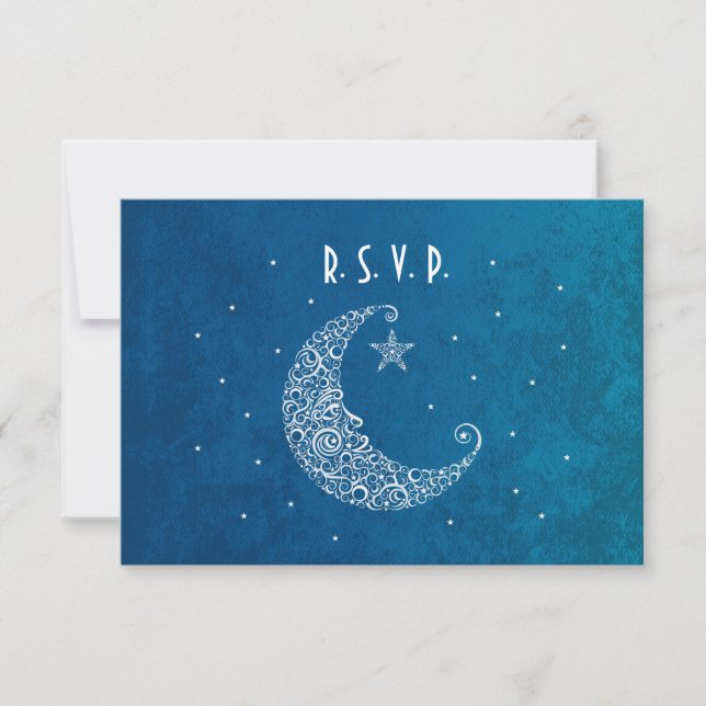 Over the Moon Wedding RSVP card (Front)