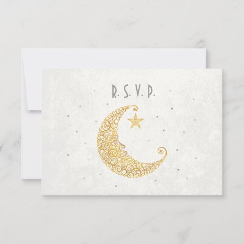 Over the Moon Wedding RSVP card Gold