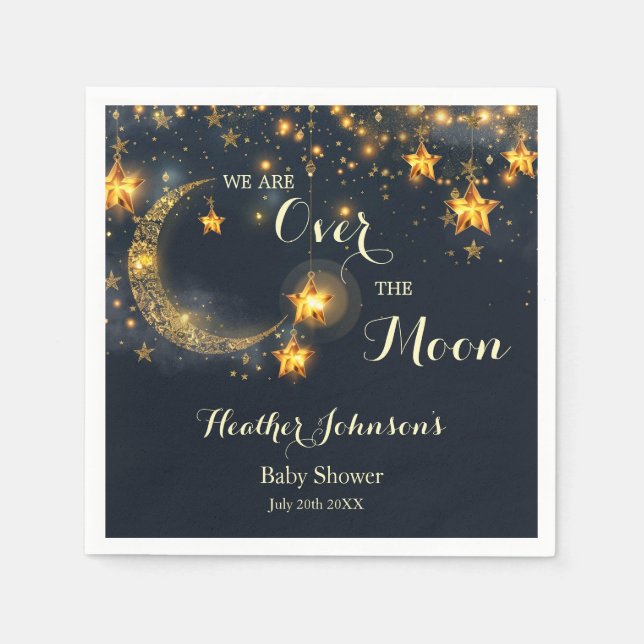 Over The Moon Whimsical Neutral Baby Shower Napkins (Front)
