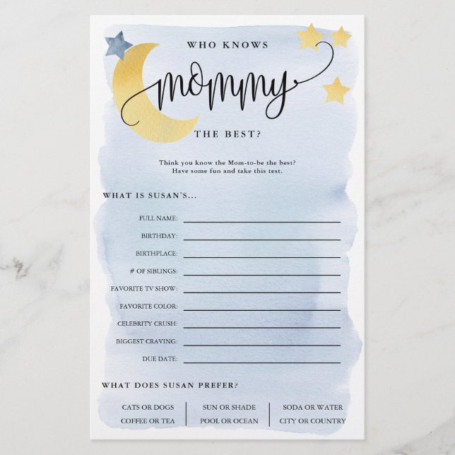 Over the Moon, Who Knows Mom-Pink Paper Game Card (Front)