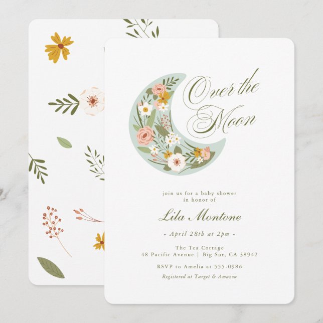 Over the Moon Wildflower Baby Shower Invitation (Front/Back)