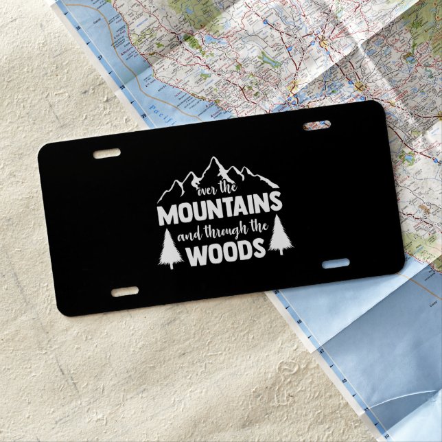 Over the Mountain and Through the Woods (White) License Plate (In Situ)