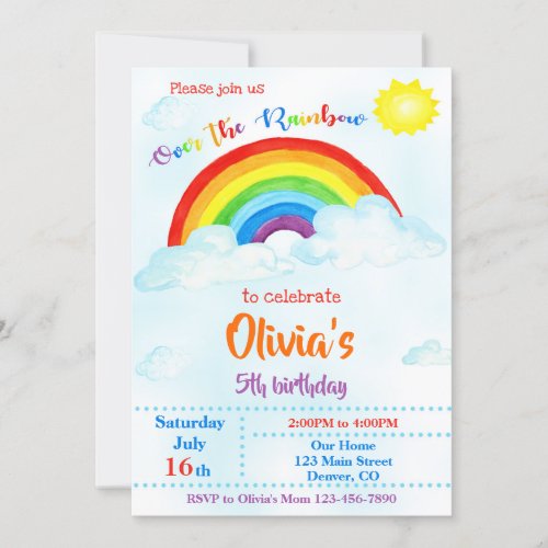 Over the rainbow birthday invitation