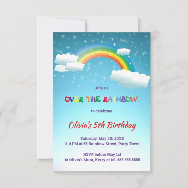Over the Rainbow Birthday Party Invitation (Front)